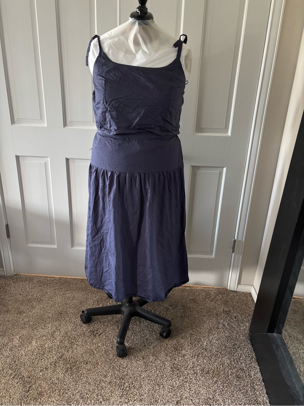 Navy Blue Spaghetti Strap Midi 2 piece set